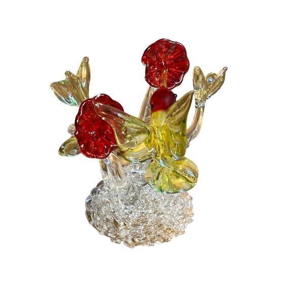 Beautiful Glass Hummingbird Figurine with Flowers. Red/Green. Shelf Decor. Bird. - Picture 5 of 8